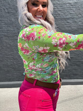 4564 Green Floral Mesh Top