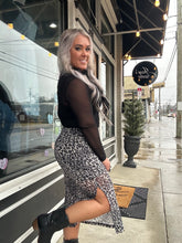 5074 Gray Leopard Midi Skirt