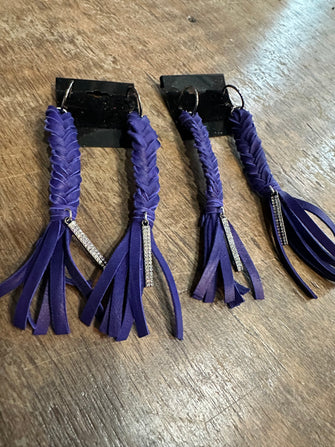 3990 Leather Braid Earrings Purple