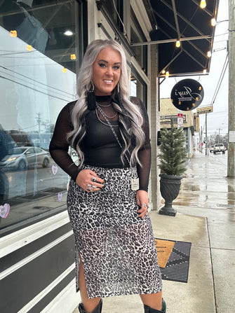 5074 Gray Leopard Midi Skirt