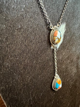 4117 Sterling Silver and Spiny Turquoise Lariat Necklace