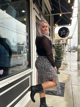 5074 Gray Leopard Midi Skirt