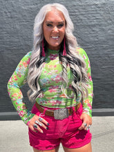 4564 Green Floral Mesh Top