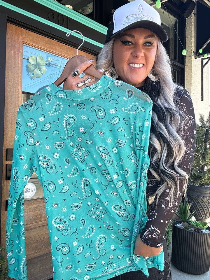 5226 Bandana Babe Mesh Top Turq– Jessy's Boutique, LLC