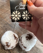 Cow print pom pom earrings deals