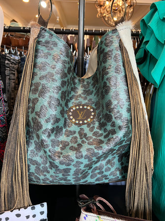 755 Upcycle LV Teal Leopard Handbag