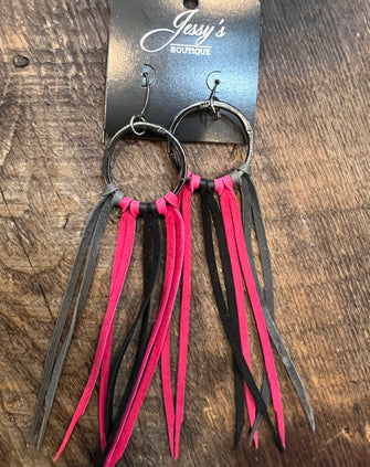 613 Pink Mix Leather Earrings