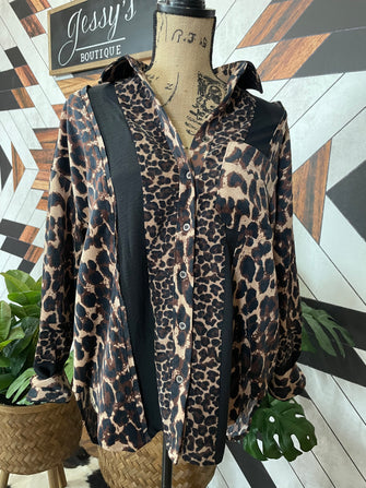 74 Leopard Cord Button Up